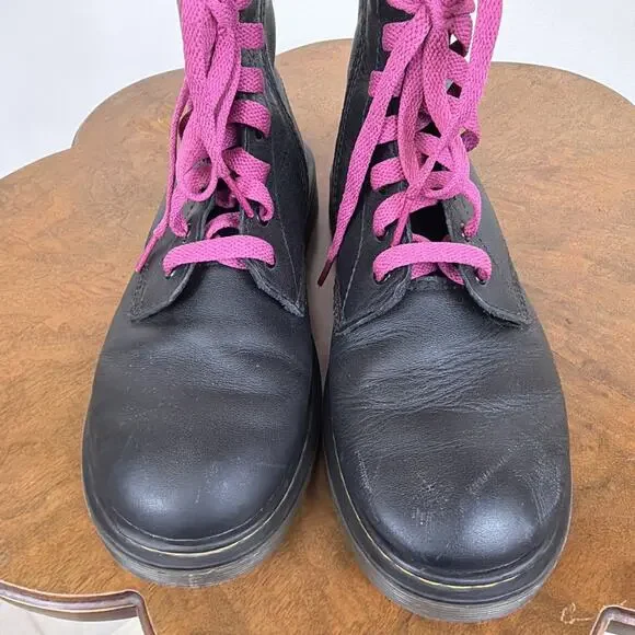 Dr. Martens Black 8 Eye Classic Black Leather Boots Side Zip Women's Size 6 - Picture 4 of 7